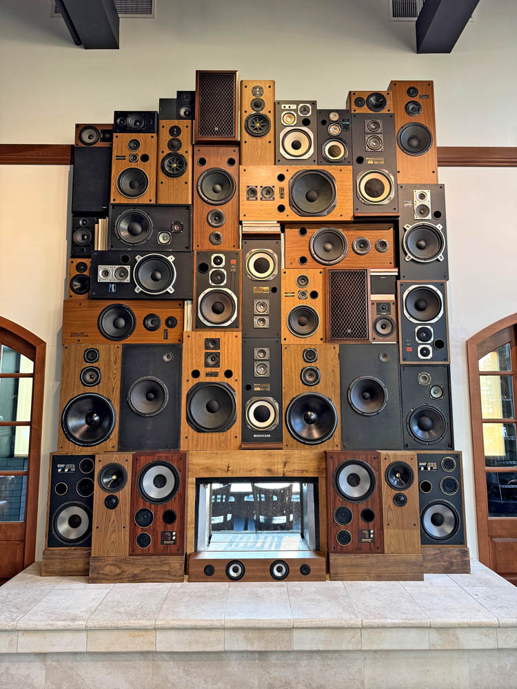 Custom Speaker Wall Denver Fiddlers Green Vintage Speakers Vibe Coffee and Wine